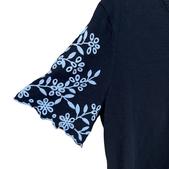 Chico’s Embroidered Lace Sleeve Black V-Neck Shift Dress Cotton Slub Pockets 12 - Picture 6 of 15